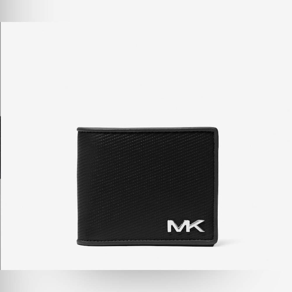 NWT Michael Kors Billfold Wallet in Black Leather with Silver Monogram